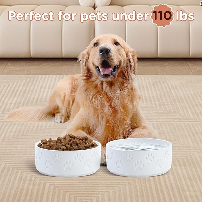 SPUNKYJUNKY Ceramic Dog Bowls 2 Pack, 8.3&