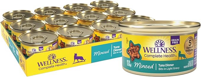 Wellness Complete Health Minced Adult Wet Cat Food, Natural, Protein-Rich, Grain Free, 3 Ounce, 24 Pack, (Tuna Entrée)