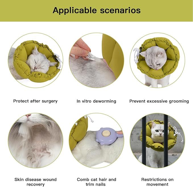 H HIDREAM Soft Cat Cone Collar, Cute Adjustable Cat Recovery Collar,Elizabethan e Collar That can Protect Head and Foot Wounds,Green Flower All-Season Style