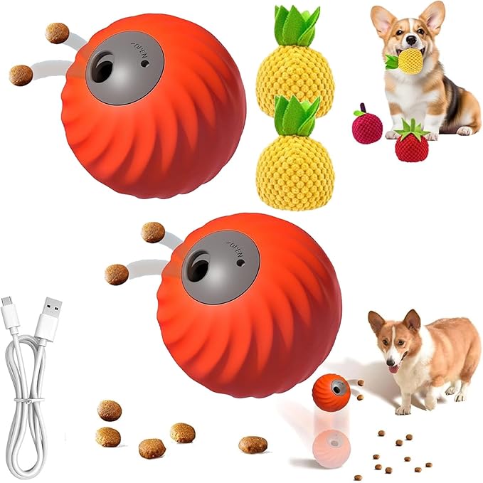 Zoomie Buddy 2.0, Zoomie Buddy for Dogs, 2 in 1 Smart Touch Interactive Dog Balls & Pet Feeder, 2.83" Diameter, Suitable for Small/Medium Dogs, with Fruit Plush Cover (2*Orange, Pineapple)