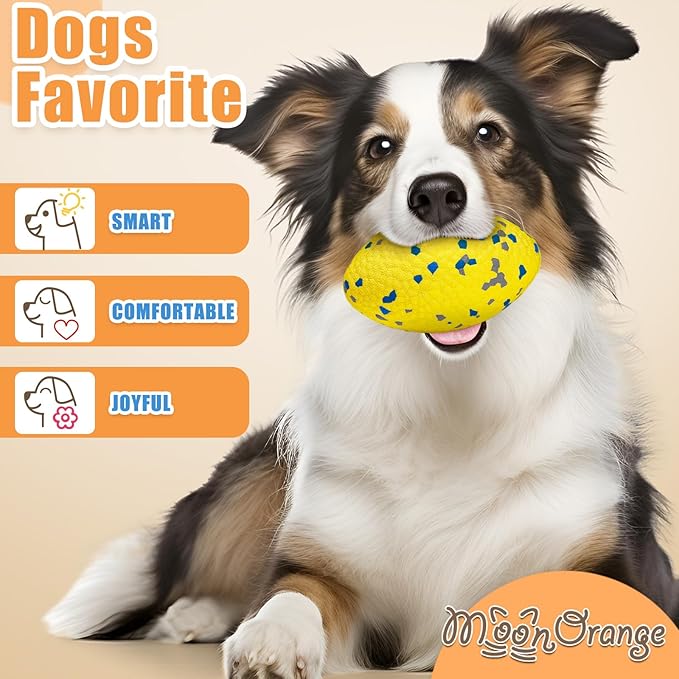 4.72" Indestructible Large Rugby Balls for Aggressive Chewers Durable Olive Bouncy Interactive Football Toy for Dogs Fetch Game Lightweight Floating Outdoor Training, Yellow