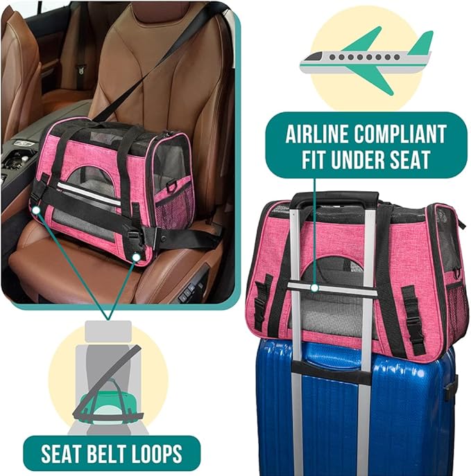 PetAmi Airline Approved Pet Carrier for Cat, Soft Sided Dog Carrier for Small Dog, Cat Travel Supplies Accessories Indoor Cat, Ventilated Pet Carrying Bag Medium Large Kitten Puppy, Small Heather Pink