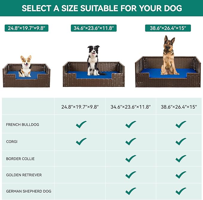 YITAHOME Rattan Dog Sofa Bed with Cushion,Wicker Pet Bed Sofa Couch Indoor Outdoor Water Resistant for Large Medium Small Dogs Cats (34.6&
