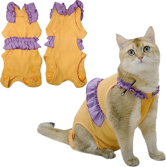 Cat Recovery Suit,Kitten Onesie After Surgery,E-Collar Alternative for Abdominal Wound and Skin Diseases,Soft Breathable Bodysuit After Spay(Orange-m)