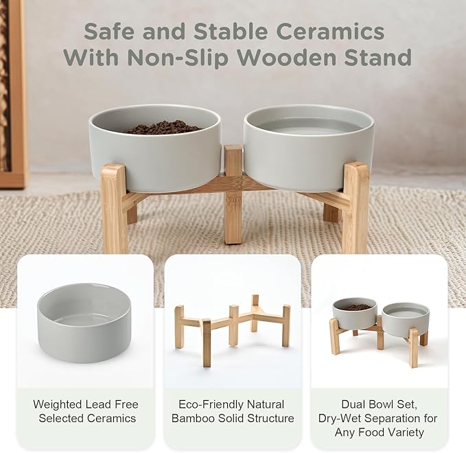 SPUNKYJUNKY Elevated Dog Bowls Ceramic, 6.1&