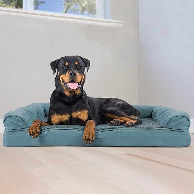 Furhaven Orthopedic Dog Bed for Large Dogs w/ Removable Bolsters & Washable Cover, For Dogs Up to 95 lbs - Plush & Suede Sofa, Jumbo/XL