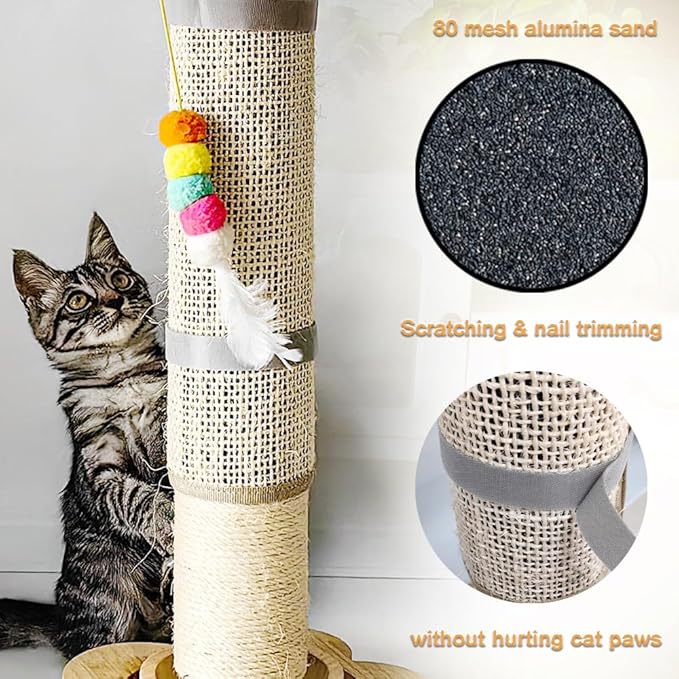 Cat Nail File Scratcher, Sisal Cat Scratch Pad Wrapped Around a Cat Scratcher Post or Cat Tower, Cat Nail File with 80 Aluminum Oxide Grit, to Help Protect Furniture and Help Trim Cat&