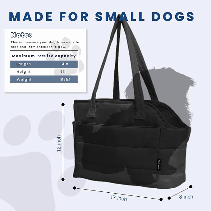Lightweight Dog Purse Carrier for Small Dogs Under 15 lbs, Puffy Quilted Pet Carrier Tote for Puppies with Safety Leash Clip, Women&