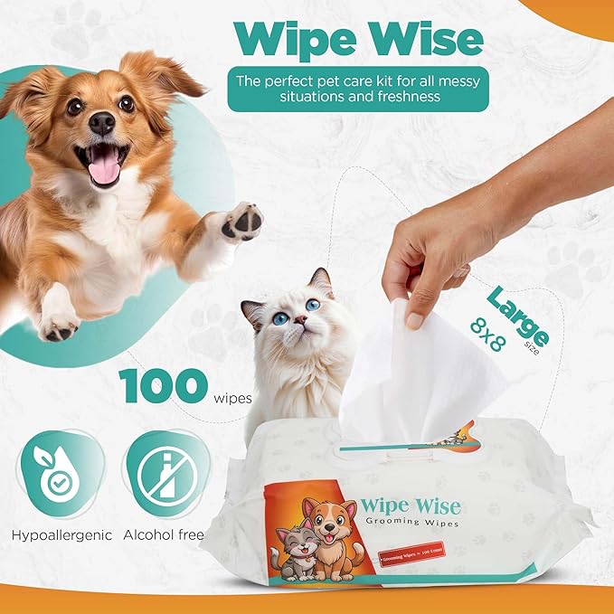 100 Pet Wipes (8x8&