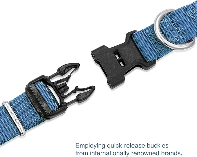 Mikivery Nylon Dog Collar with Quick Release Buckle Soft Adjustable Sturdy for Small Medium Large Dogs Haze Blue,M