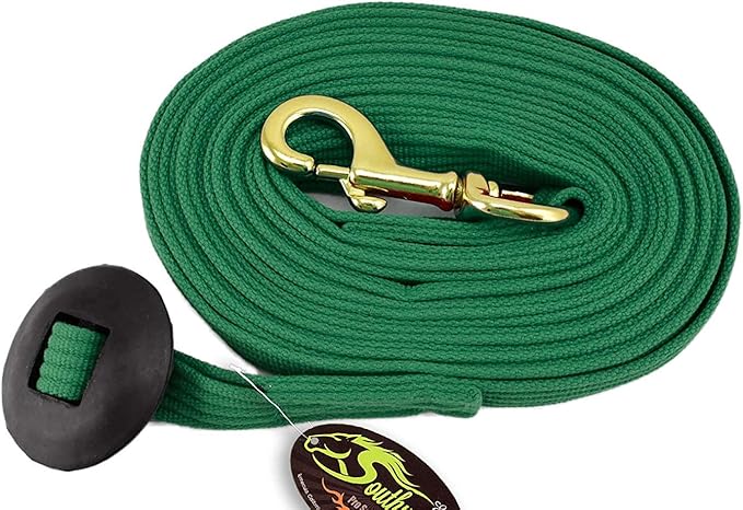 Southwestern Equine Lunge Line for Horses Cotton Horse Lunge Line with Bolt Snap & Rubber Stop (Hunter Green, 24&