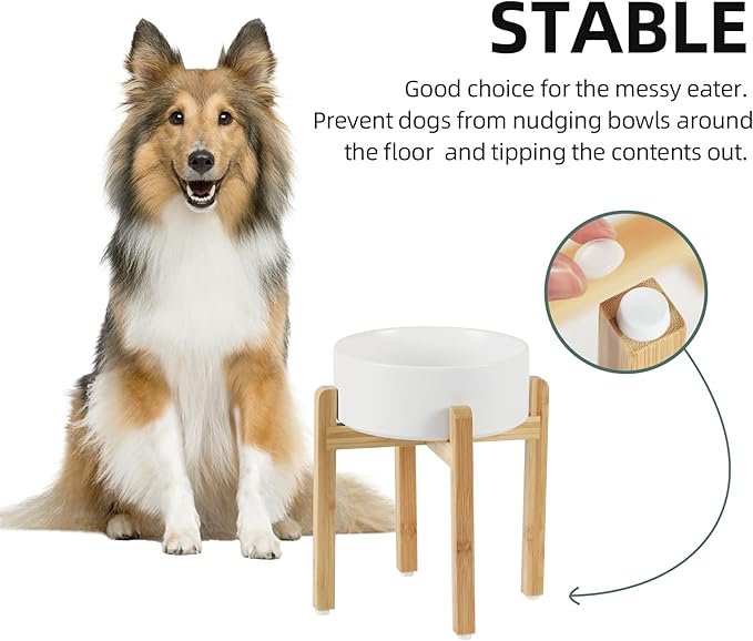 Ceramic Elevated Dog Bowl Set - Large Breed Dog Food and Water Bowl, Weighted Dishes (8.2&