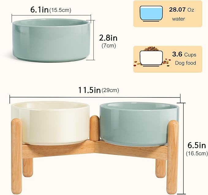 Wordcam Elevated Ceramic Dog Bowls,Raised Dog Dish with Stand,Pet Food and Water Feeding Bowls for Small Medium Dogs(6.5&