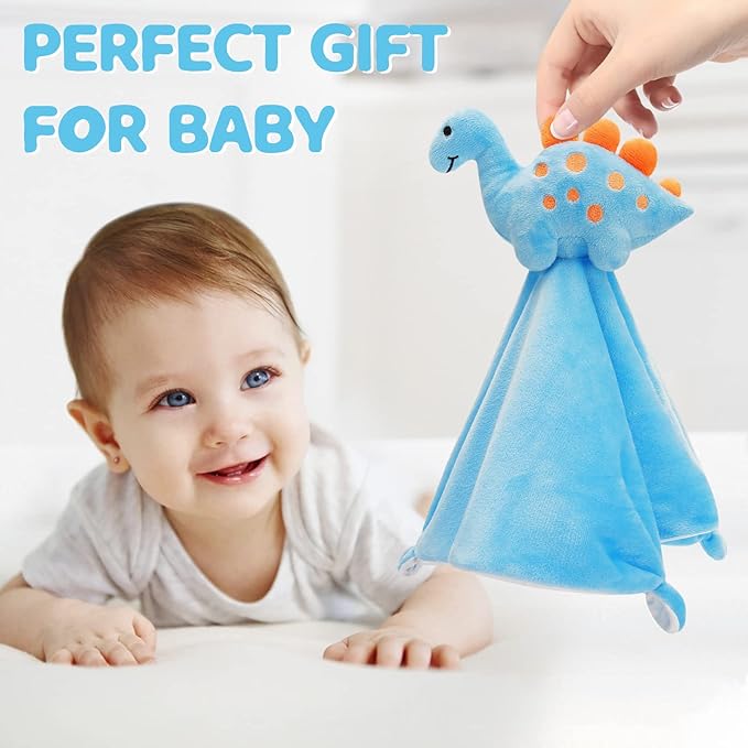 Pro Goleem Dinosaur Security Blanket Soft Loveys for Babies for Boys and Girls Newborn Lovie Infant Blankie Snuggle Toy Stuffed Animal Baby Gifts Blue 14 Inch