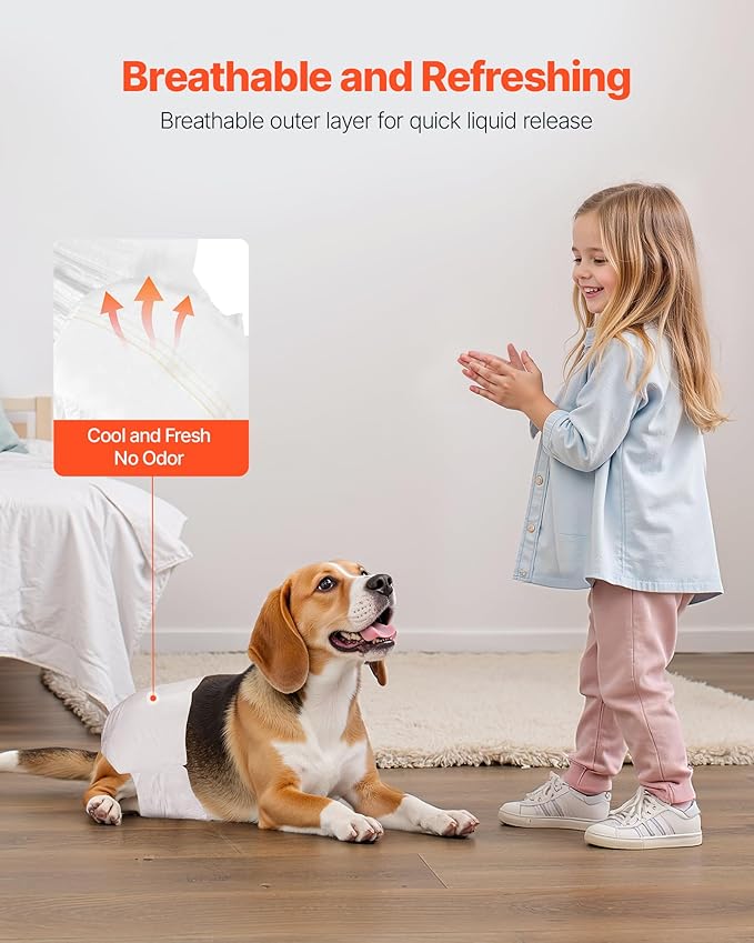 VEVOR Disposable Dog Diapers, Super Absorbent Female Dog Diapers, 360° Leak-Proof Female Doggy Pet Diaper with Wetness Indicator for Heat Period, Training, Incontinence - S, 144 Count (2 Packs of 72)