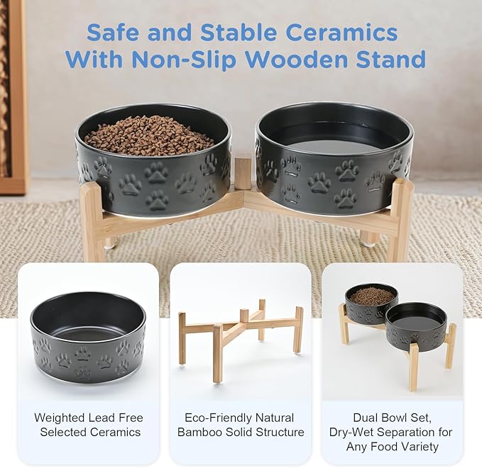 SPUNKYJUNKY Elevated Dog Bowls Ceramic, 7.3&