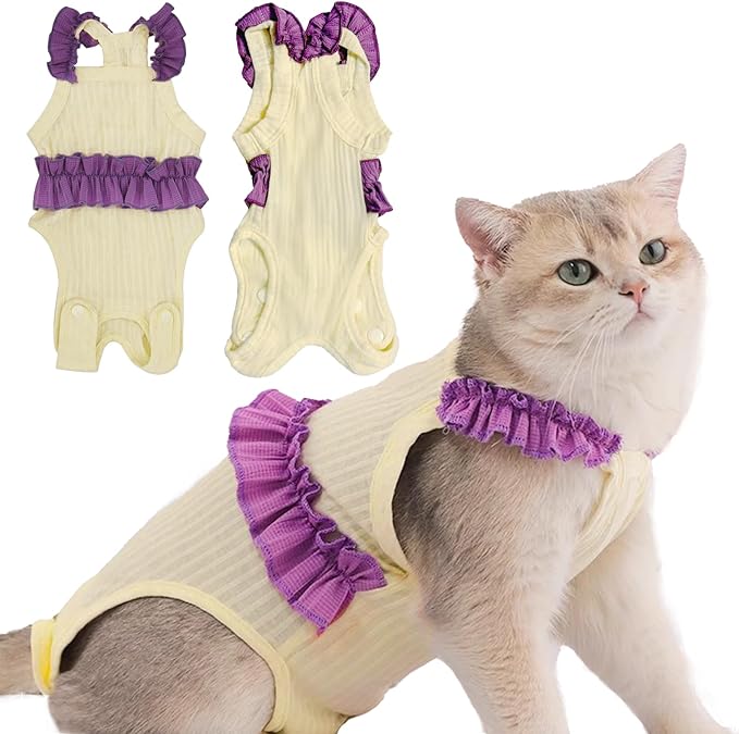 Cat Recovery Suit,Kitten Onesie After Surgery,E-Collar Alternative for Abdominal Wound and Skin Diseases,Soft Breathable Bodysuit After Spay(Beige-m)
