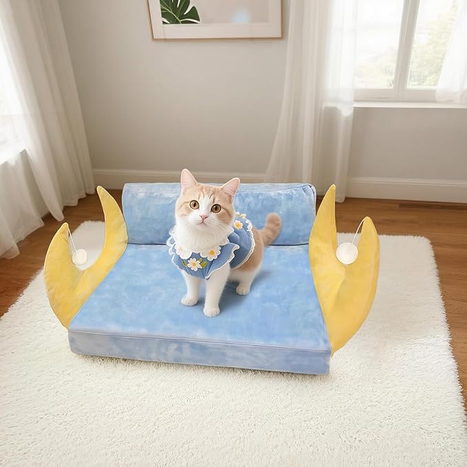 Cat Couch with Soft Pillow, Supportive Dog Couch, Cat Sofa with Removable Cover,Cute Moon Shaped, 24 Inch