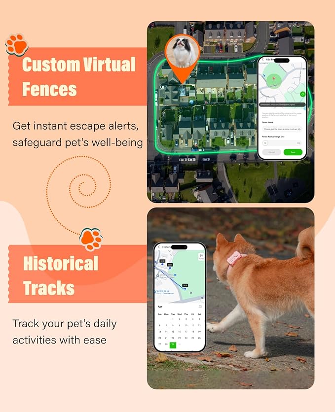 GlocalMe PetPhone for Dog and Cat, Support Play Music and Two-Way Call, Pet Community and AI Health Alerts, Real Time Tracking and Virtual Fence, Unlimited Range Pet GPS Tracker (Pink)