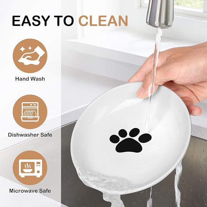 TRUVIC 4 Pack Ceramic Cat Food Bowls, 5.9 Inch Ceramic Cat Dishes Set for Indoor Cats and Small Dogs, Anti Whisker Fatigue Kitten Bowls, Wide Shallow Kitten Plates for Food and Water (Cat&