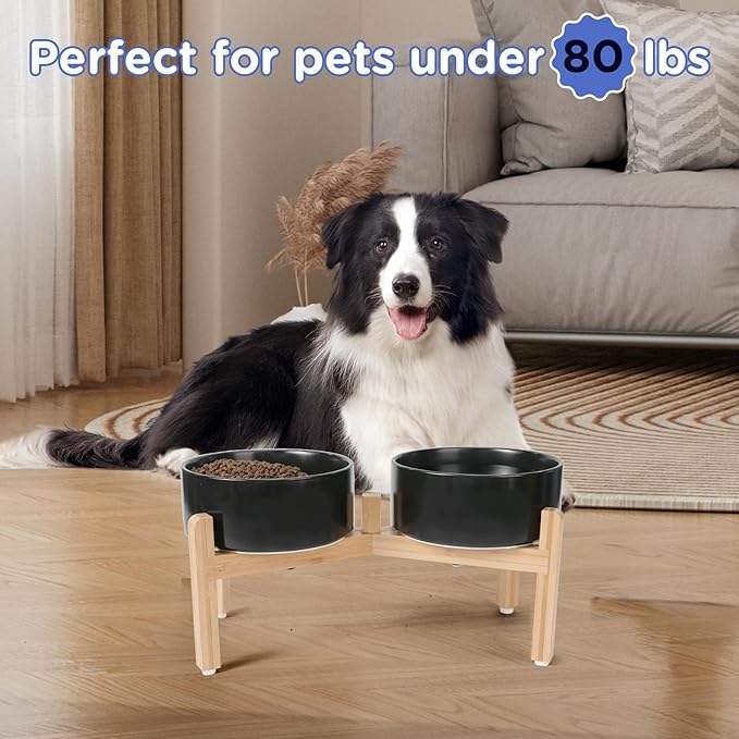 SPUNKYJUNKY Elevated Dog Bowls Ceramic, 7.3&