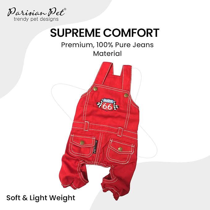 Parisian Pet Denim Overall - Embroidered Route 66 &