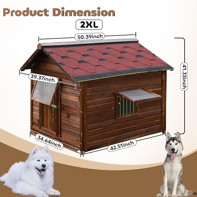 Large Dog House Outdoor,Weatherproof Big Dog Kennel with Removable Floor&Roof,insulate Warm Dog House Outside, XXL Pet Houses, 2XL-42.51&