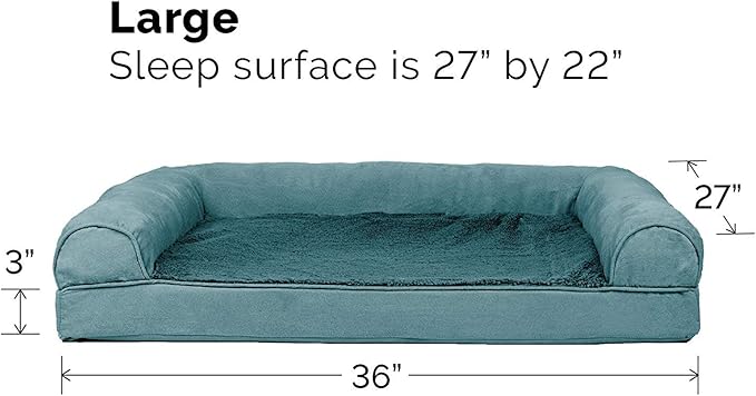 Furhaven Cooling Gel Dog Bed for Large/Medium Dogs w/ Removable Bolsters & Washable Cover, For Dogs Up to 55 lbs - Plush & Suede Sofa, Large
