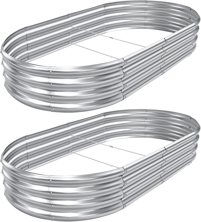 2pack 8×4×1ft Raised Garden Bed,Outdoor Galvanized Planter Boxes, Oval Large Metal Raised Garden Beds for Vegetables
