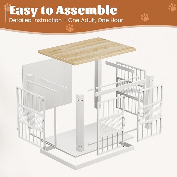 VOPEAK 27.5" Dog Crate Furniture, Chew Resistant Dog Crate for Small Dogs Puppy, Heavy Duty Dog Crates Dog Kennel Cage Indoor with Double Doors, Wooden End Table for Bedroom Living Room, White