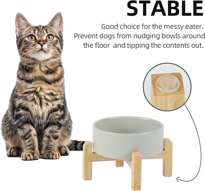 Ceramic Raised Dog and Cat Bowl Set, 2 Heights Elevated Stand, Food and Water Bowl for Small Breed Dogs, Cats, Kitty, Weighted Dog Dishes, Pet Bowls(5.1&