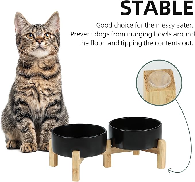 Ceramic Raised Double Bowls Set with Stand, 2 Heights Elevated, Food & Water Bowls for Small Breed Dogs, Cats, Kitty, Weighted Dog Dishes, Pet Bowls(5.1&