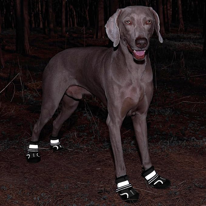 Dog Shoes, Waterproof Dog Boots & Paw Protectors with Anti-Slip Sole, 4pcs/Set Pet Dog Booties, Reflective Dog Shoes for Small Medium Large, Winter Snowy Summer Hot Pavement (Black, 4