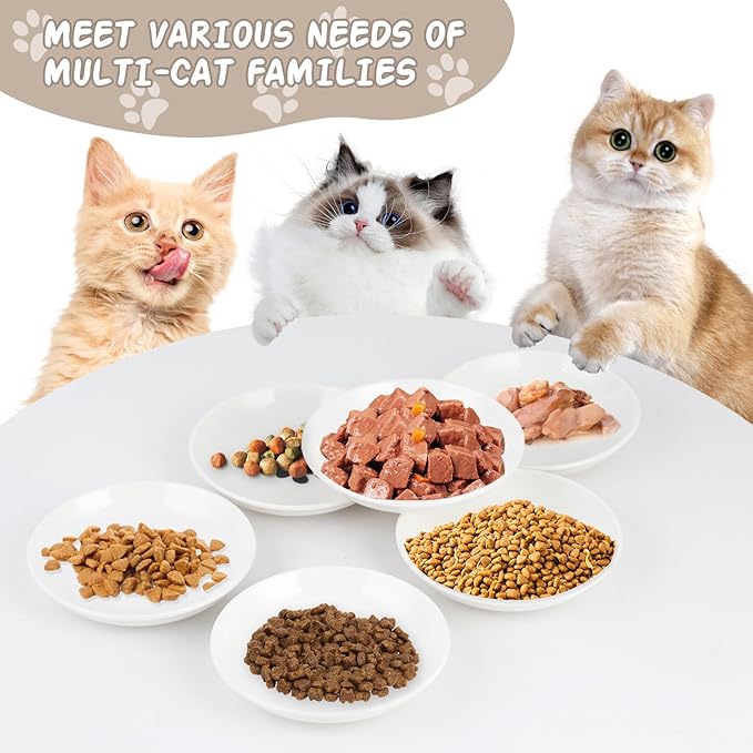 6 Pack Cat Food Bowl, Ceramic Cat Bowls, Anti Whisker Fatigue Cats Bowl Set,5.5 Inches Shallow Wide Kitten Plates for Food and Water (Cat&