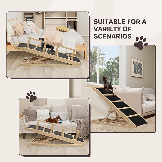 Dog Ramp for Bed PANTAZO Adjustable Ramps for Small Dogs to Get on Bed, Up to 28.5 Inches, 48&