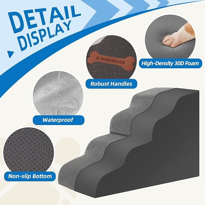 Dog Stairs 4 Steps for Small Dogs and Cats to Get on High Beds, Couch or Car, Pets Can Climb, Sit, Lie Down or Perch to Look Out Windows on The Spliceable Ramp, Provides Support, Grey(19" H)