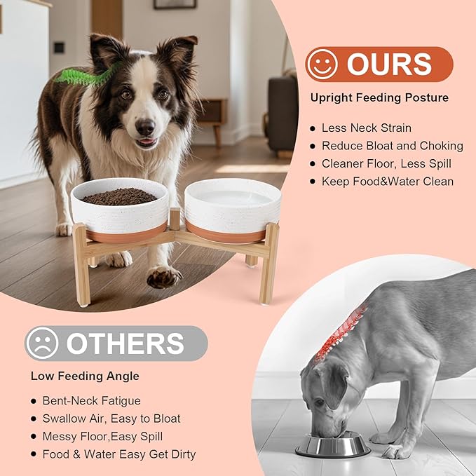 SPUNKYJUNKY Elevated Dog Bowls Ceramic, 7.3&