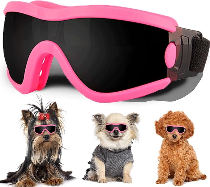 Small Dog Sunglasses with Adjustable Strap UV Protection, Winproof Puppy Sunglasses, Suitable for Dogs Eyes Protection,Soft Dog Goggles