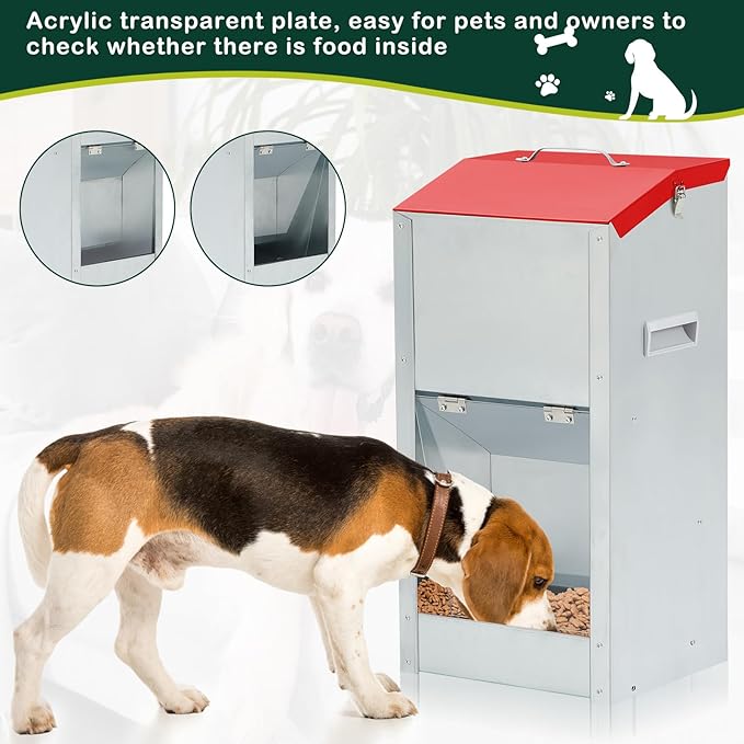 No Installation Large Galvanized Automatic Dog Feeder with Handle 25 Lbs Large Breed Dog Food Dispenser 11.5&