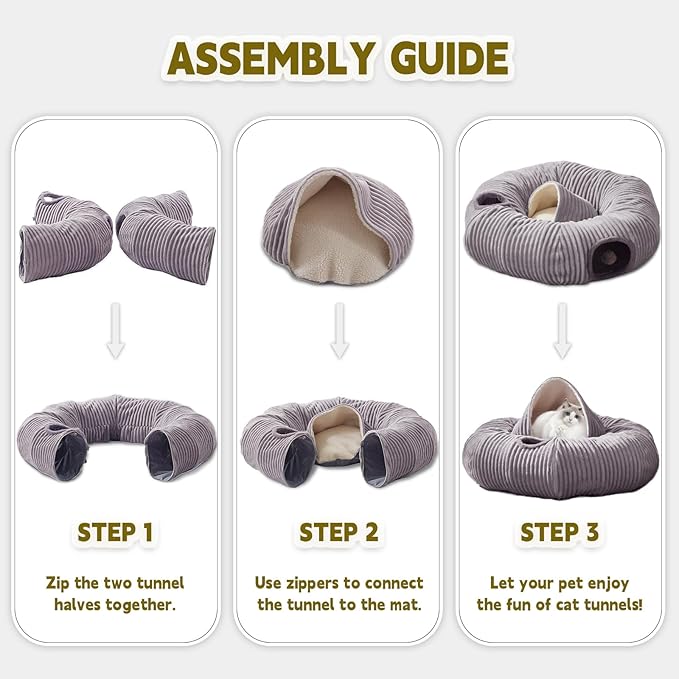 Large Cat Tunnel Bed for Indoor Cats,Cat Donut Tunnel Toy with Washable Circle Cushion,Blackout Tent, Multifunctional Playground Toys Hideplace for Kitty, Kitten, Rabbit,Ferret