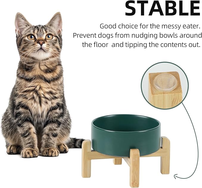 Ceramic Raised Dog and Cat Bowl Set, 2 Heights Elevated Stand, Food and Water Bowl for Small Breed Dogs, Cats, Kitty, Weighted Dog Dishes, Pet Bowls(5.1&
