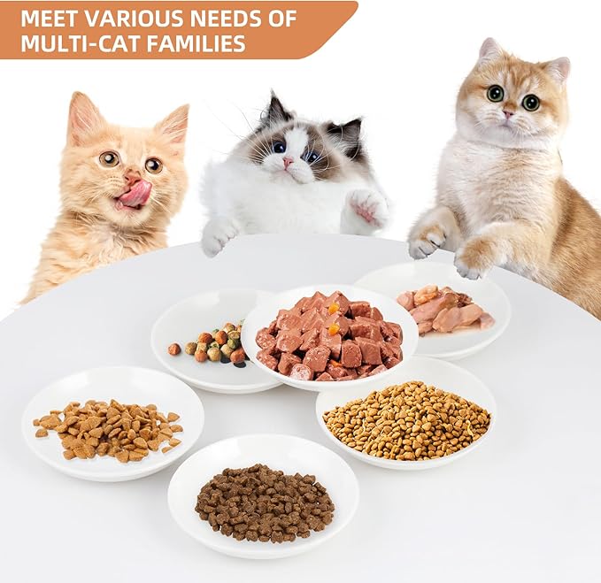 6 Pack Cat Food Bowl, Ceramic Cat Bowls, Anti Whisker Fatigue Cats Bowl Set,5.5 Inches Shallow Wide Kitten Plates for Food and Water (Cat&