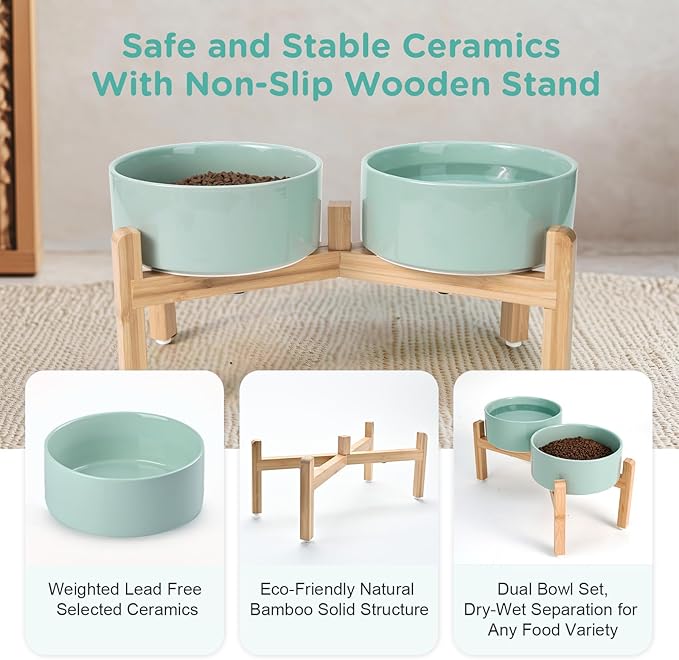 SPUNKYJUNKY Elevated Dog Bowls Ceramic, 7.3&