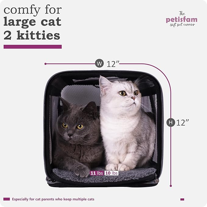 petisfam Soft Pet Carrier for Large and Medium Cats, 2 Kitties, Small Dogs. Easy to Get Cat in, Great for Cats That Don&