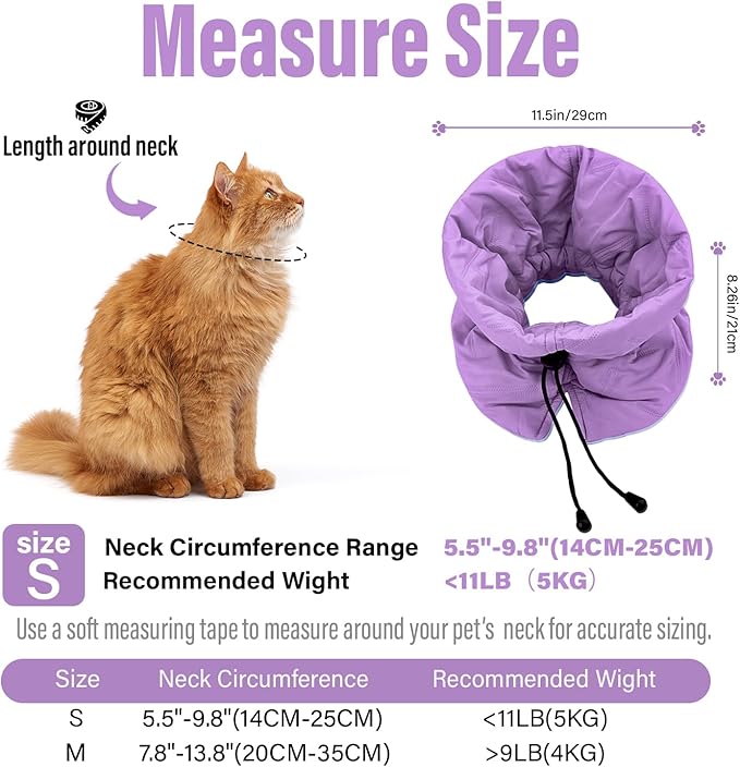 Cat Recovery Collar, Soft Adjustable Cone for Cats and Kittens, Lightweight Waterproof Elizabethan Collar for After-Surgery Care, Prevent Licking and Scratching, Neck Protector for Pets(Purple,S)