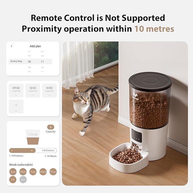 Automatic Cat Feeder, 5L Pet Dry Food Dispenser with Timed Programmable Portion Control, Dual Power, With Desiccant Bag, Easy Set Up, 10 Meals Per Day for Cats and Puppies(Remote Not Supported)