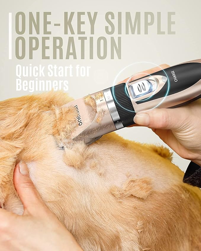 oneisall Dog Clipper Low Noise, Dog Grooming Kit with Rechargeable, Dog Shaver Cordless Electric Quiet Hair Clipper Set for Dog Cats Pets(Gold)
