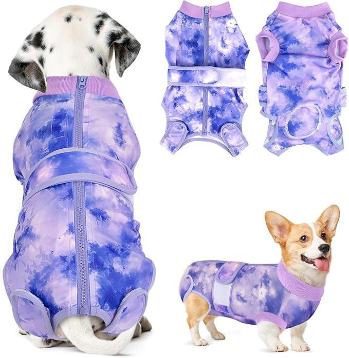 Lukovee Recovery Suit for Dogs, Zipper On Recovery Suit for Female Male Dog, Onesie Abdominal Wounds Cone E-Collar Alternative Prevent Licking Spay Recovery Suit (XL,2TPU)