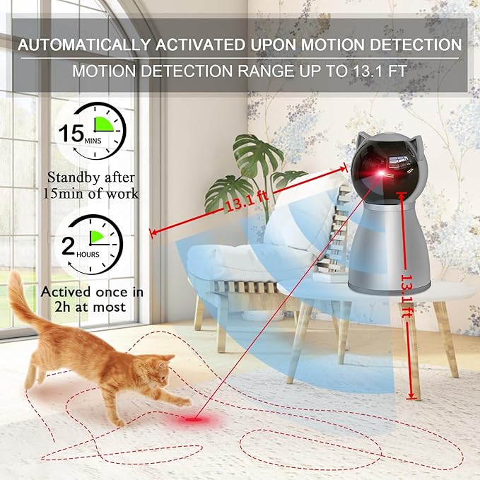 Laser Cat Toys for Indoor Cats,The 4th Generation Real Random Trajectory Motion Activated Rechargeable Automatic Cat Laser Toy,Interactive Cat Toys for Bored Indoor Adult Cats/Kittens (Gray)