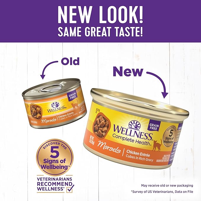 Wellness Complete Health Morsels Adult Wet Cat Food, Natural, Protein-Rich, Grain Free, 3 Ounce, 24 Pack, (Chicken Entrée)